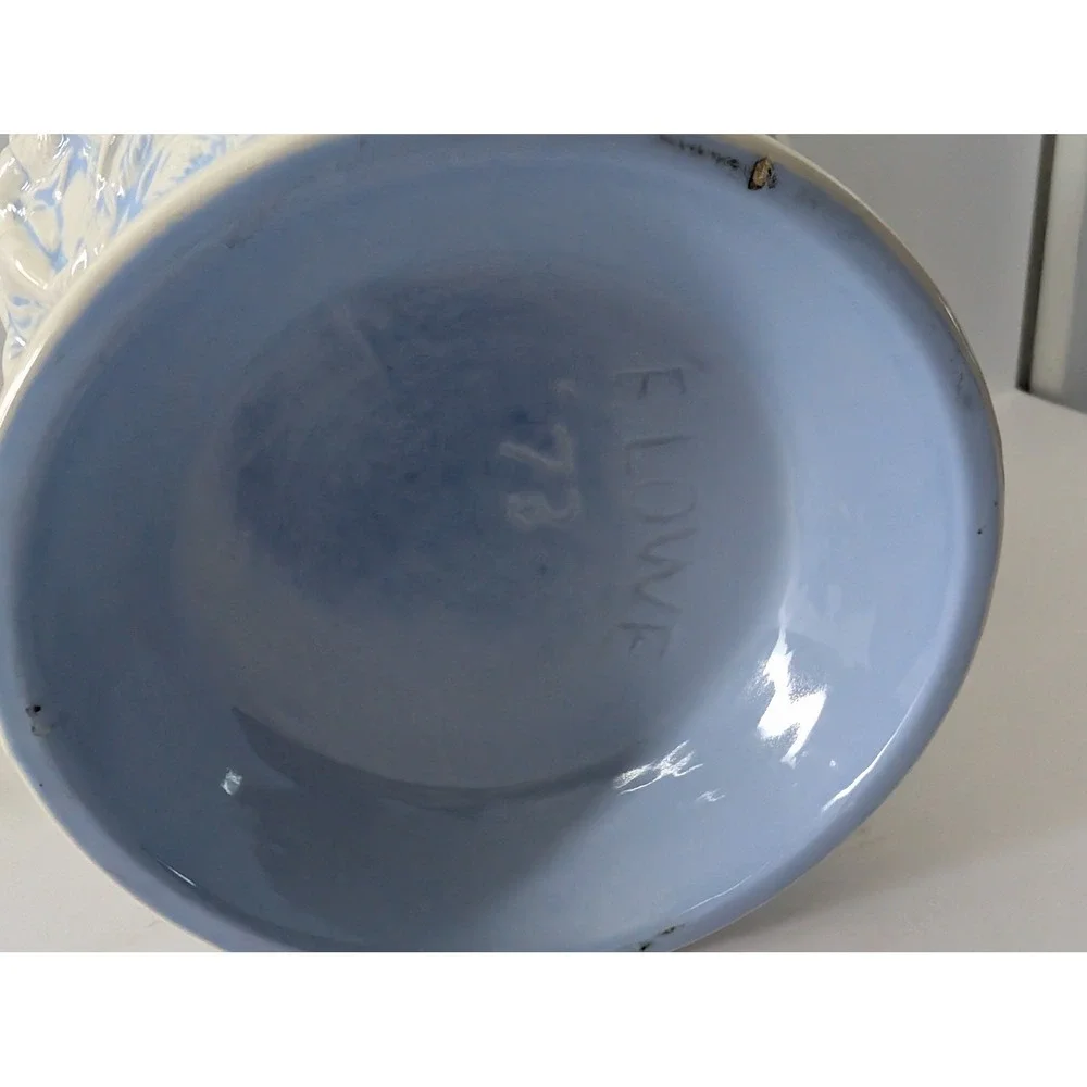 Blue and White Ceramic Cherub Ginger Jar Ornate Relief Urn w Lid 15i